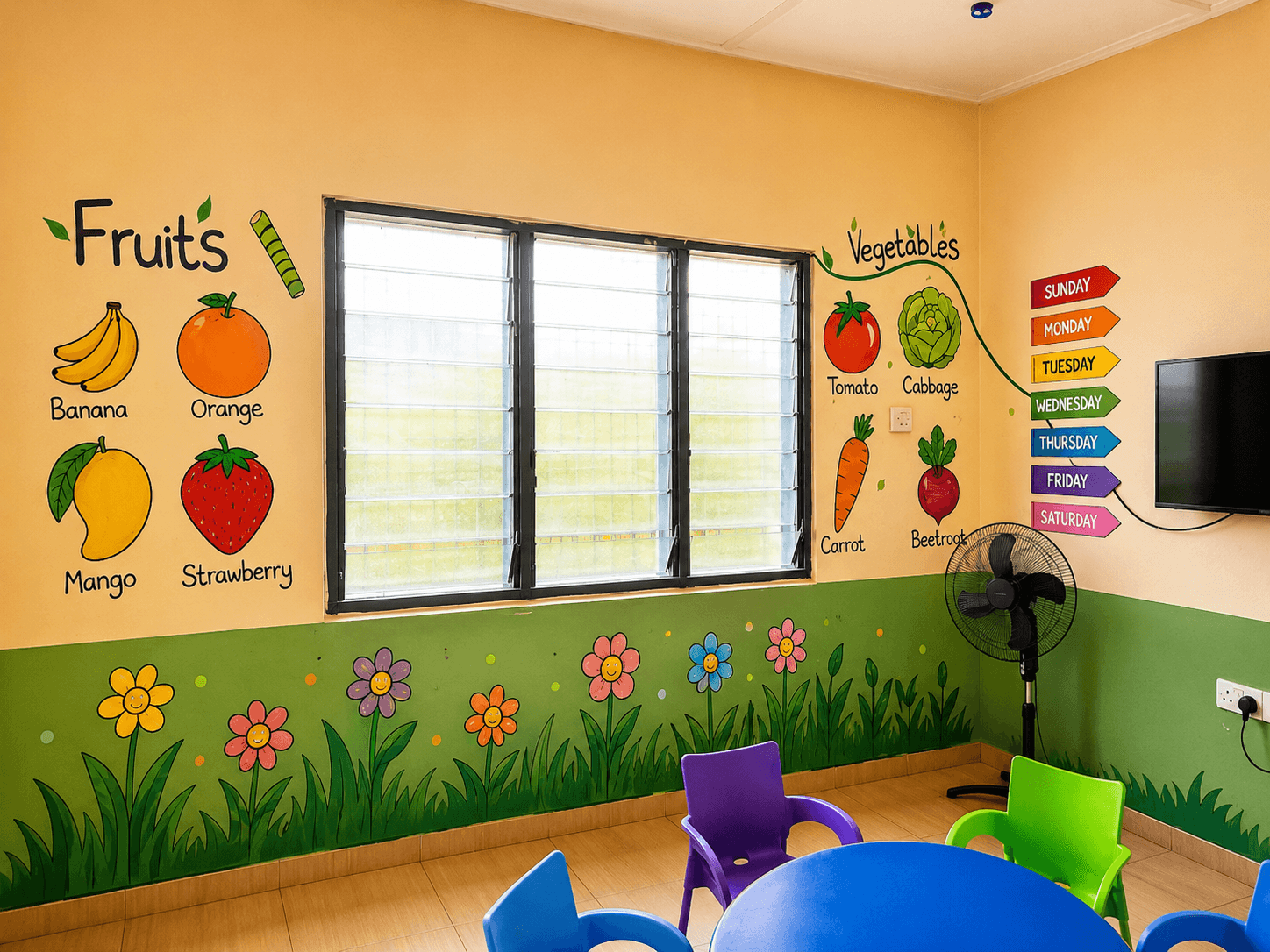 Classroom fruit and vegetable wall murals